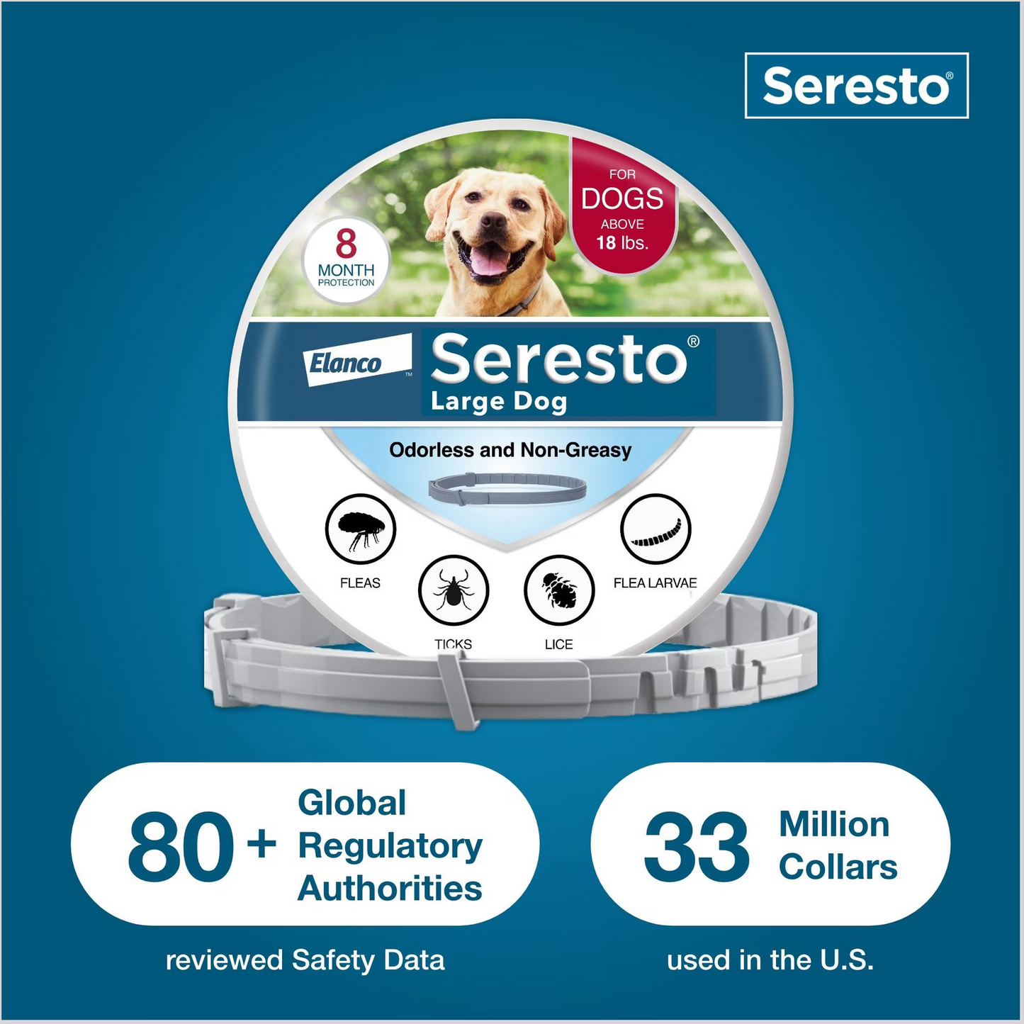 Seresto Flea & Tick Collar for Dogs, over 18-lbs, 1 Collar (8-mos. supply)