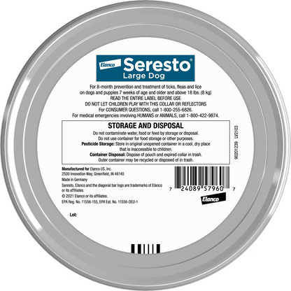 Seresto Flea & Tick Collar for Dogs, over 18-lbs, 1 Collar (8-mos. supply)